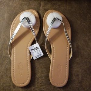 Charlotte Russe Flip Flops, Sz 8, Silver& Tan NWT